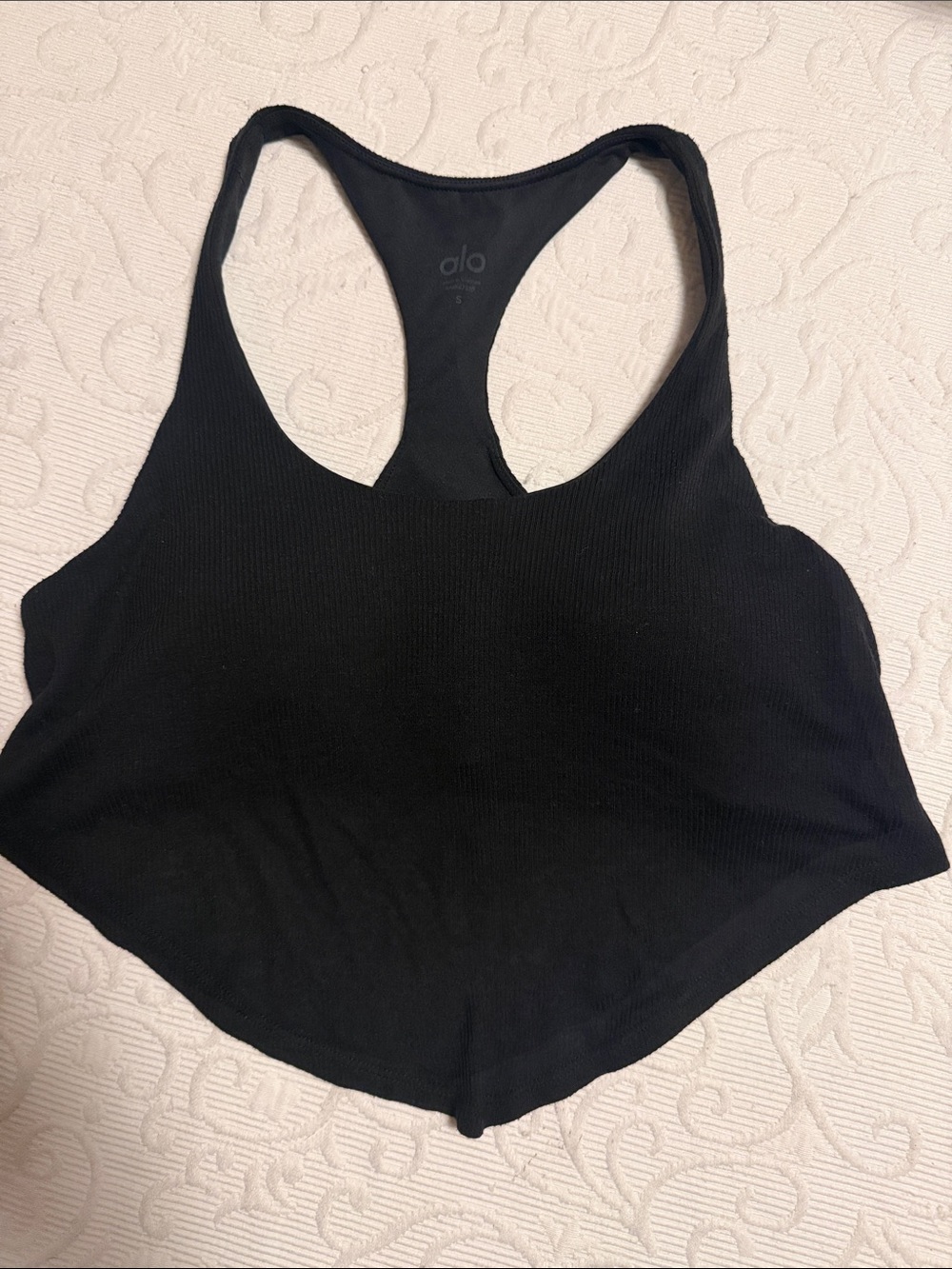 ALO Yoga Black Ribbed Racerback Crop Bralette With Pads Crop Small